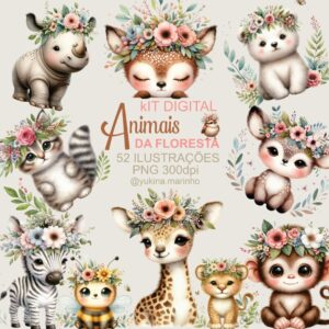 Kit Digital Watercollor Animais da Floresta 2024