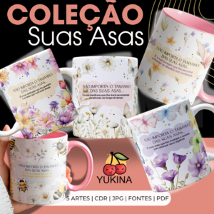 Arte Caneca Floral - Coleção Asas