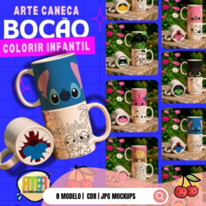 Arte Caneca Bocão Colorir Personagens